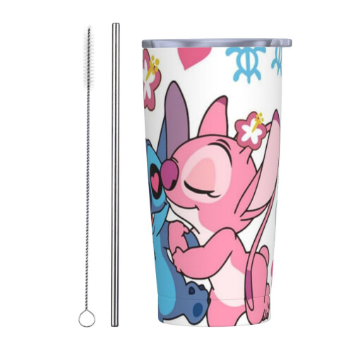 Ποτήρι καφέ ταξιδιού Cartoon Stitch 20Oz από ανοξείδωτο ατσάλι, αδιάβροχο με καλαμάκι και