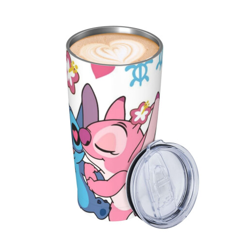 Ποτήρι καφέ ταξιδιού Cartoon Stitch 20Oz από ανοξείδωτο ατσάλι, αδιάβροχο με καλαμάκι και 2