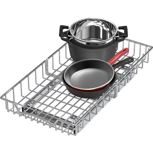 Simple Organizer Pull Out Under Cabinet Sliding Shelf for Kitchen,Bathroom, Pantry Pan and Pot Lid, Silver