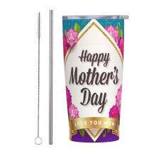 Buona festa della mamma! Tazza termica da viaggio in acciaio inossidabile da 20 once con cannuccia, bianca.