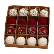 Set di 16 palline decorative per albero di Natale in velluto floccato, palline decorative vintage infrangibili, compatibili con feste di Natale.