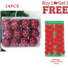 24 τεμάχια μπάλες Buffalo Plaid, χριστουγεννιάτικα στολίδια τυλιγμένα με καρό ύφασμα,