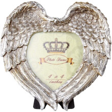 Silver Loving Heart Angel Wing Picture Frame Decorative with High Definition Glass for Table Top Desk Photo Display, 4x4