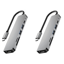 Adaptador de concentrador USB tipo C 2X6 en 1 con 4K30Hz - Lector de tarjetas multipuerto USB3.0TF PD Video Multi Puertos