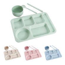 Dream Lifestyle Lot de 4 assiettes incassables à 5 compartiments en paille de blé, compatibles micro-ondes et lave-vaisselle, sans BPA, légères