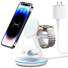 3-i-1-ladestasjon for kompatibel med Apple-enheter, MagSafe-ladestativ, 15 W rask trådløs lader kompatibel med iPhone 15/14/13/12