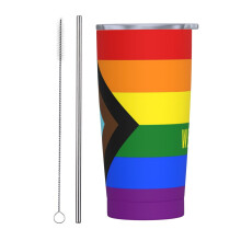 Progress Pride Vlag Regenboog LGBTQ Geïsoleerde Roestvrijstalen Reisbeker met Rietje, Draagbare Thermobeker, Geschikt voor de meeste Bekerhouders in
