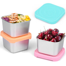 3-teiliges Set Edelstahl-Snackbehälter (177 ml), auslaufsicher mit Silikondeckeln, stapelbar, spülmaschinen- und gefriergeeignet, ideal für Schule