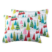 Merry & Bright by Levtex Home - Holly Jolly - Fronha padrão acolchoada (pacote com 2) - Árvore de Natal - Vermelho, Verde, Azul-petróleo e Rosa -