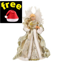 Comefolife 13" Angel Tree Topper with White Feather Wings, Luxury Champagne Dress, Flying Angel Winged Diva Figurine, Silver, compatible with