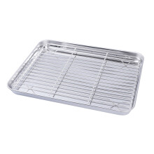 2-teiliges Set rechteckiges Backblech aus Edelstahl mit herausnehmbarem Kühlgitter – 31 x 24 x 2,5 cm