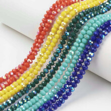10-strängige, opake Glasperlen, 6 x 5 mm, halb regenbogenfarben plattiert, facettierte Rondelle, gemischte Farben, 85–88 Stück/Strang, 41–42 cm
