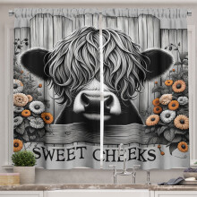 Ambesonne Rustic Kitchen Curtains, Vintage Farmhouse Cow Cheeks, 55"x24", Grey Black and Orange