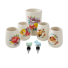 Conjunto de vinho de cerâmica The Pioneer Woman Sweet Rose, 7 peças