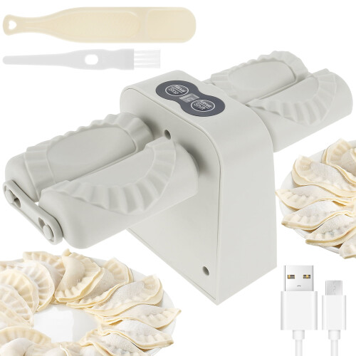 Jetcloudlive Electric Dumpling Maker, Non-Slip, 2 Modes, Silent Automatic Press with Small Brush, Compatible with Household Use