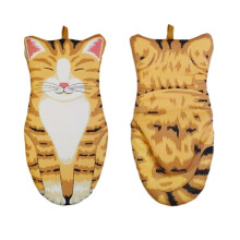 1 pezzo Guanti lunghi da forno 3D a forma di zampa di gatto, resistenti al calore, antiscivolo, in cotone, isolanti per la cottura al forno.