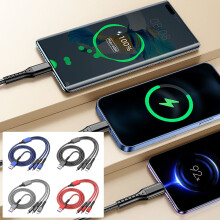 Super rychlé nabíjeníDatový kabel 3 v 1, 1,2m drát do rybářské sítě - kompatibilní s iPhonem a Androidem - letní výprodej