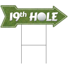 Plastic Sign with Double Sided Image 10" X 30" - 19th Hole Coroplast Yard Sign with Stake Made in The