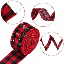Jouluale! 2 rullaa Ribbon Traditions Buffalo Plaid -punaista ja mustaa langallista nauhaa, 5 cm x 4,8 m