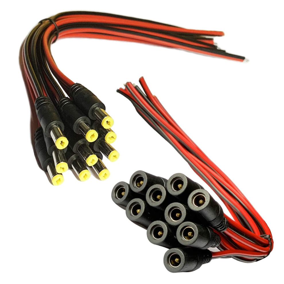 10 Pairs Dc Power Pigtail Cable, 12V 5A 2.1Mm X 5.5 Mm Male & Female Connectors For Cctv Security Camera 9395123497747