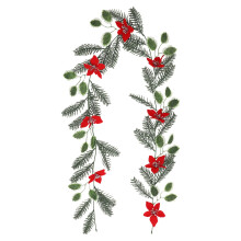 Garland Saorga de Chaora Dearga Cuileann le Duilleoga Imeall Bána le haghaidh Crann Nollag, Teallach, Maisiúcháin Laistigh agus Allamuigh,