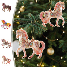 Sulaicai Ornamenti natalizi - Decorazione da appendere in acrilico a forma di cavallo in stile rustico, compatibile con l'albero di Natale - Regalo