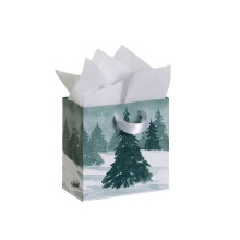 10 kpl pakkaus, Winter Pines matta lahjakassi, Jewel 6,5x3,5x6,5" pienelle lahjalle