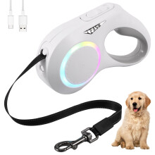 Grusce uitschuifbare hondenriem met LED-verlichting, 4,8 meter, ergonomische handgreep, 600mAh oplaadbare batterij, draagbaar, geschikt voor kleine