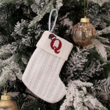 7,8 Zoll großer Weihnachtsstrumpf mit Monogramm, weißer, bestickter Strick-Weihnachtsstrumpf mit Initialen, personalisierte Weihnachtsstrümpfe zum