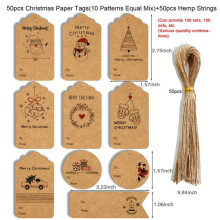 Etiquetas de regalo navideñas Kraft, 50 unidades, etiquetas de papel marrón con cordel para regalos navideños hechos a mano, compatibles con