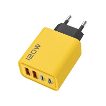 120W USB-snellader, compatibel met iPhone, Samsung, Xiaomi, Huawei, Quick Charge 3.0, EU-stekker, geel