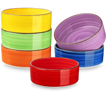 Bonita Soup Bowls Set of 6, 25 oz Ceramic Cereal Bowls, 6" Microwave & Dishwasher Safe for Oatmeal, Salad, Ramen, Rice - Multicolor