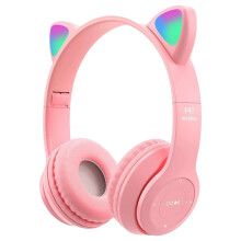 BOFEER Kabelloser Kopfhörer mit Katzenohren, Taschenlampe, Bluetooth-kompatibel, Sprachsteuerung, rosa Stereo-Kinderkopfhörer mit Mikrofon,