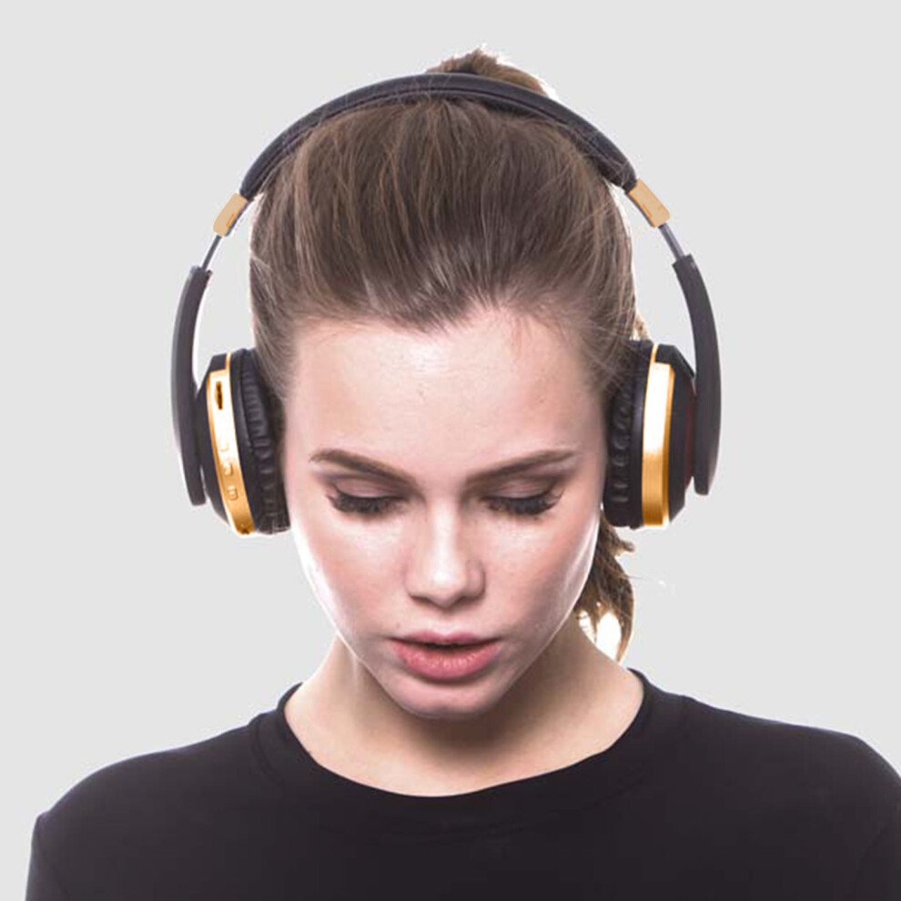 Eqwljwe Bluetooth Headphones Over-Ear, 12H Playtime, Foldable Lightweight, Hi-Fi Stereo, Bass Adjustable, Built-In Hd Mic, Sd/Tf, Gold 9395123702957