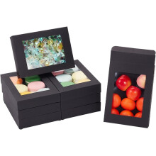 24 boîtes cadeaux pliables en papier noir avec fenêtre, 14,5 x 10,4 x 2,5 cm, pour biscuits, pâtisseries, cadeaux d'invités, bijoux - Boîtes à