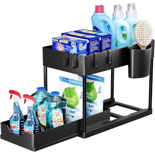 Under-sink shelf for kitchen, multifunctional shelf, spice rack, under-cabinet shelf, black