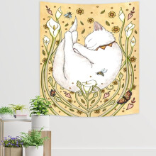 Tapisserie Kawaii mignonne avec fleurs et papillons - Décoration murale jaune pour chambre, salon, dortoir (130 x 150 cm), compatible avec la