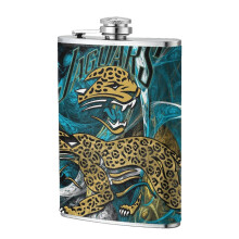 Jaguars Flagon 8oz Stainless Steel Leather Flask - Compatible with Outdoor Sports, Camping, Wedding Groomsman Gift