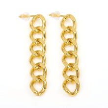 Brass Curb Chain Twisted Chain Dangle Stud Earrings with Ear Nuts Long-Lasting Plated Real 18K Gold Plated 39mm Pin: 0.7mm
