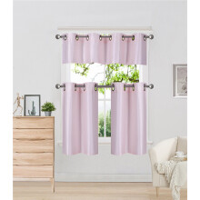 K7 Pink 3-Piece Faux Silk Blackout Grommet Curtain Set: 2 Lined Tiers (28"W x 24"L) + 1 Valance (56"W x 14"L)