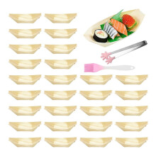 1set Food Bowls, 12 Cm/4 Inch Wooden Bowls Made of Pine Wood with Tweezers and Brush, Disposable Tableware