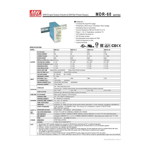 Τροφοδοτικό MDR-60-5AC σε DC DIN-rail 5V10Amp50W 1
