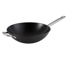 14" LCI Blk Wok w/SS Handles & Pre-Seasoned NS Interior - 34x9.0cm