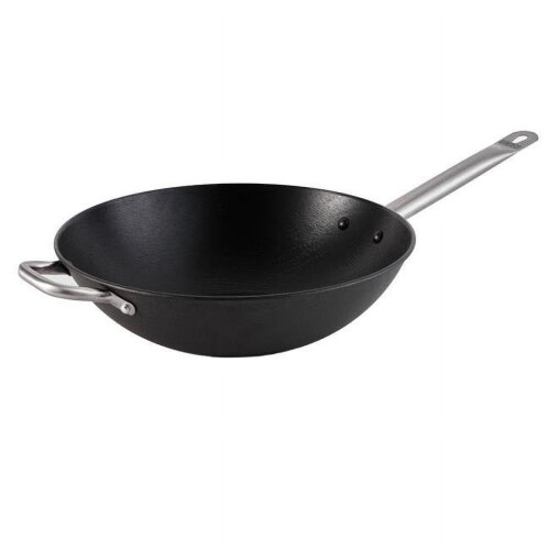 Μαύρο Wok LCI 14" με λαβές από ανοξείδωτο ατσάλι και προ-επεξεργασμένο εσωτερικό NS -