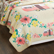 Geel polyester dekbed met bloemenprint, geschikt voor een tweepersoonsbed (Full/Queen).