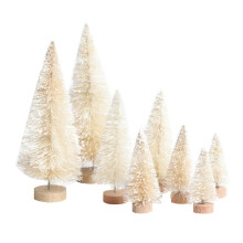 Ensemble de 8 mini sapins de Noël avec socle en bois, décoration de bureau pour Noël et la Saint-Valentin.