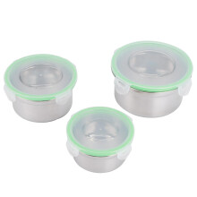 Lot de 3 boîtes de conservation pour réfrigérateur en acier inoxydable 304, récipients hermétiques avec couvercle, couleur verte.