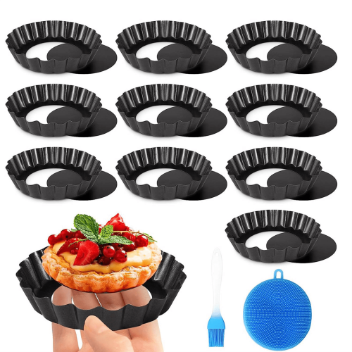 Forma para Tarte de 10 cm (4 polegadas), Antiaderente, com Fundo Removível, em Aço Carbono, Fácil de Usar e Limpar 1