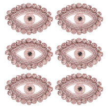 1Box 6Pcs Handicraft Beading Felt Appliques with Rhinestone Costume Accessories Sewing Craft Decoration Evil Eye Hot Pink 35~36x53.5~55x7.5mm