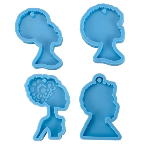 Guangmc4pcs Καλούπι Σιλικόνης Afro Γυναικείου Ρόλου για Κατασκευή Κοσμημάτων
